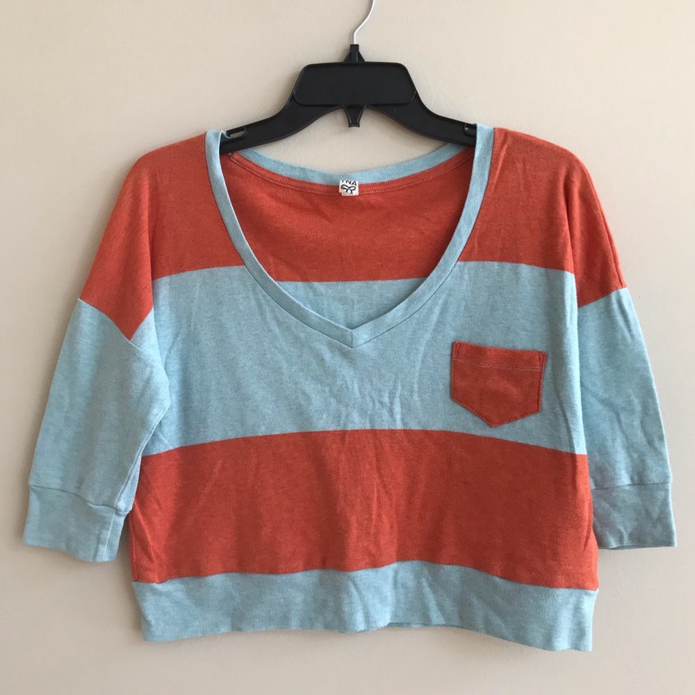 ARITZIA TNA orange sky blue cropped sweater